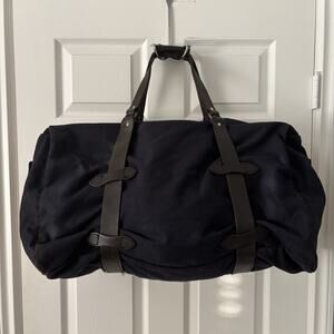 Vintage CC Filson Duffle Bag Navy Twill Leather RARE 23”